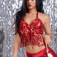 thumbnail image 3 of Paiwinds Women's Sequined Belly Dance Top, Sparkly Fringe Tassel Bandage Bra for Performance & Party, Free Size Adjustable, 3 of 9