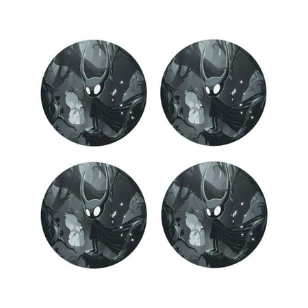 

Coasters Set of 4 - Forest Black Ghost Warrior Drink Coasters for Tabletop Protection Leather Coasters for Living Room Decor and Housewarming Gift Round Shape