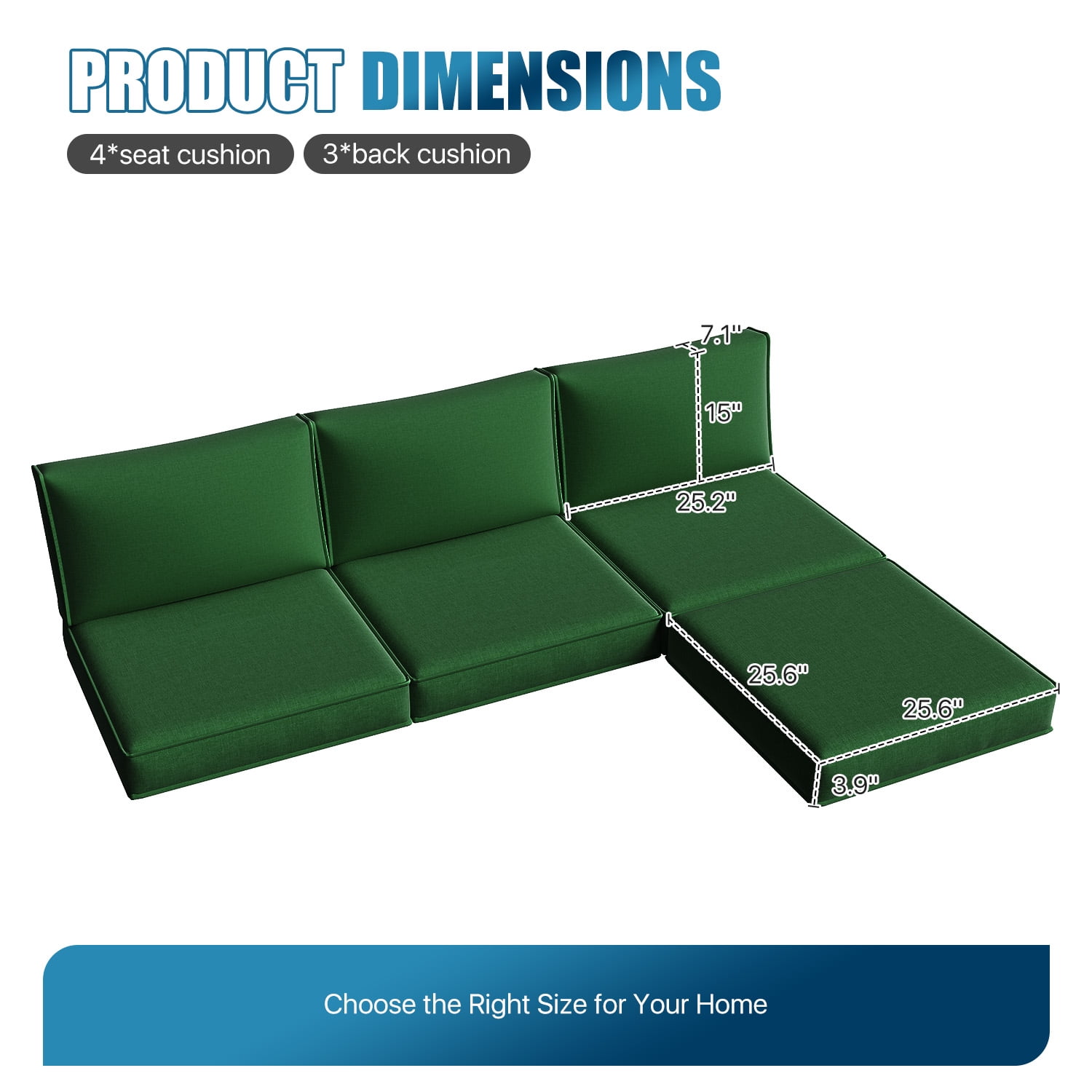 Clouddwell 7-Piece Outdoor Cushion Set for 4-Seat Wicker Sectional - Waterproof, High-Resilience Foam(Black Green)