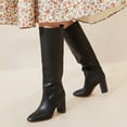 thumbnail image 4 of FSJ Women Classic Knee High Boots Stretch Pull On Round Closed Toe Long Boots Chunky High Heel Wide Calf Ladies Dress Party Shoes Size 10.5 Black, 4 of 4