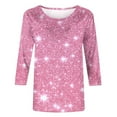 thumbnail image 5 of YUGYXL Trendy 3/4 Sleeve Tshirts for Women Sparkly Sequin Comfy Shirts Crew Neck Lightweight Tops Casual Soft Tunics Blouse Vacation Tees, 5 of 6