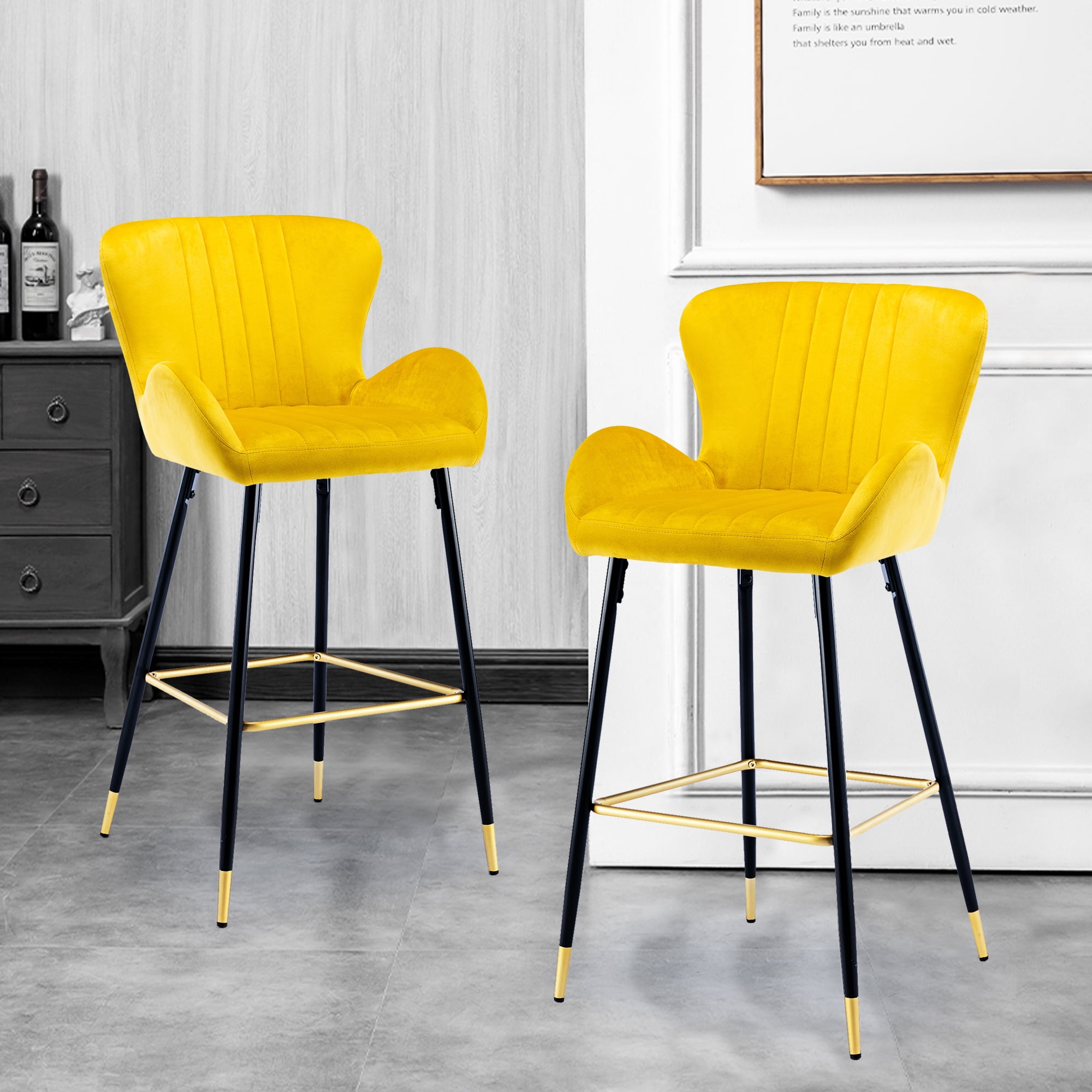 Resenkos Bar Stools Set of 2,Modern Velvet Breakfast Dining Chairs with Back and Footrest(Mustard) Resenkos Bar Stools Set of 2,Modern Velvet Breakfast Dining Chairs with Back and Footrest(Mustard)