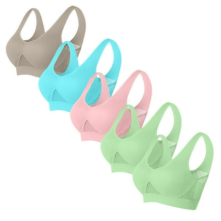 Ecqkame Sport Bras for Women No Underwire Seamless Push Up Bra Yoga Gym Activewear Plus Size Solid Color Everyday Breathable Supportive Bra 5PC Sky Blue XXL on Clearance