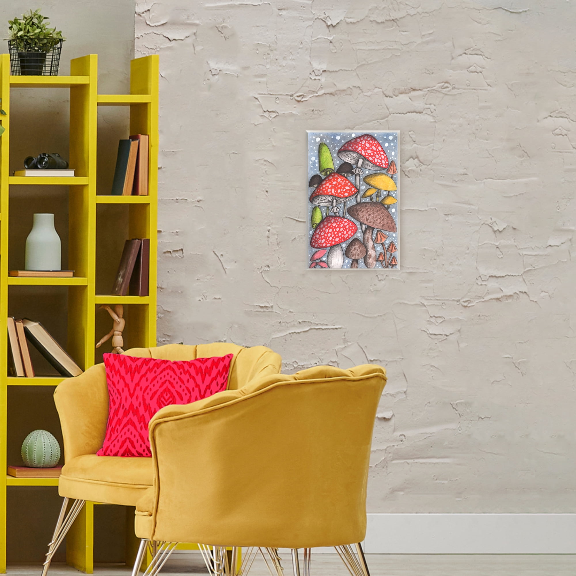 Sketched Magical Mushrooms Wall Plaque Art, design by Cecilia Battaini