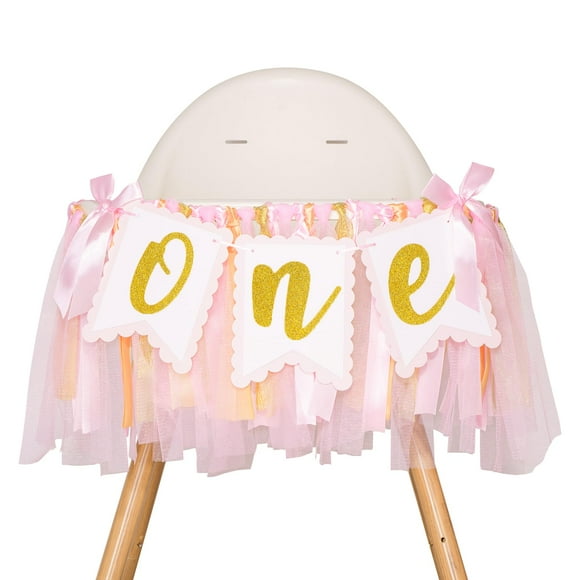 Banner para silla alta Anwyll para decoración de fiesta de primer cumpleaños para niña, color rosa