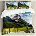 thumbnail image 3 of Americana Landscape Decor Twin Size Duvet Cover Set, Canadian Cliffs High Tops and Ranges in Spring Day Panorama Image, Decorative 2 Piece Bedding Set with 1 Pillow Sham, Green Blue, by Ambesonne, 3 of 3