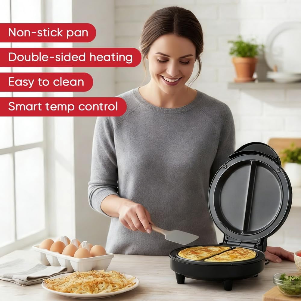 Saker Dual Zone Omelette Maker – Non Stick Double Egg Cooker with Fast Heating, Compact 1000W Breakfast Kitchen Appliance for Daily Home Cooking Use