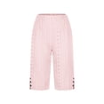 thumbnail image 5 of AHTJRT Women's Capris Summer Boho Royal Court Style Side Slit Bottoms Trousers with Pockets Drawstring Elastic Hight Waist Casual Straight Leg Capri Pants Pink XXL, 5 of 7