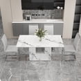 thumbnail image 3 of NYEESS Modern Dining Table Set for 4, 63" White Faux Marble MDF Table and 4 Light Gray PU Leather Chairs with Silver Metal Legs, Rectangular Dinner Table Set for Home, 3 of 10