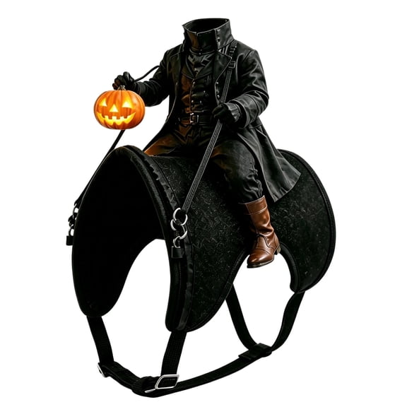Headless Horseman Pet Costume, Funny Halloween Pet Rider Costume for Cats Small Dogs, Novelty Pumpkin‑Carrying Outfit for Halloween Party Cosplay Decoration