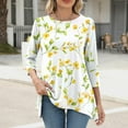 thumbnail image 5 of CYMMPU Summer Fashion Shirts Crew Neck Blouses for Women Dressy Casual Tunic Tops Spring Tops 3/4 Sleeve Loose Fit Flower Printed Flare Hem Hide Belly Tops to Wear with Leggings T-Shirts Yellow M, 5 of 7