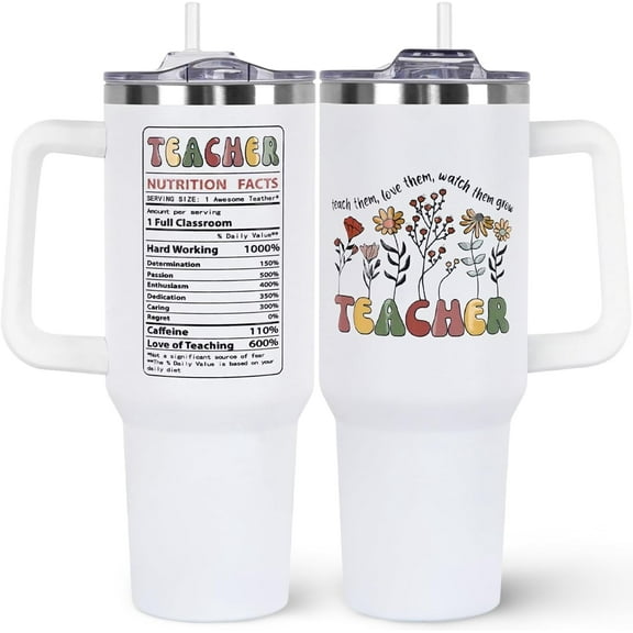 Teacher Appreciation Gifts 40oz Tumbler with Handle and Straw Lid|Teacher Gift Vacuum Insulated Leak Proof Tumbler Teacher Gift for Women|Best Teacher Gifts Stainless Steel Travel Mug|Rainbow Leopard