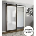 thumbnail image 3 of Sturdy Barn Door Frosted Tempered Glass | Planum 2102 Chocolate Ash | 6.6FT Black Rail Hangers Heavy Hardware Set | Modern Solid Panel Interior Doors-32" x 84"-Black Rail, 3 of 6