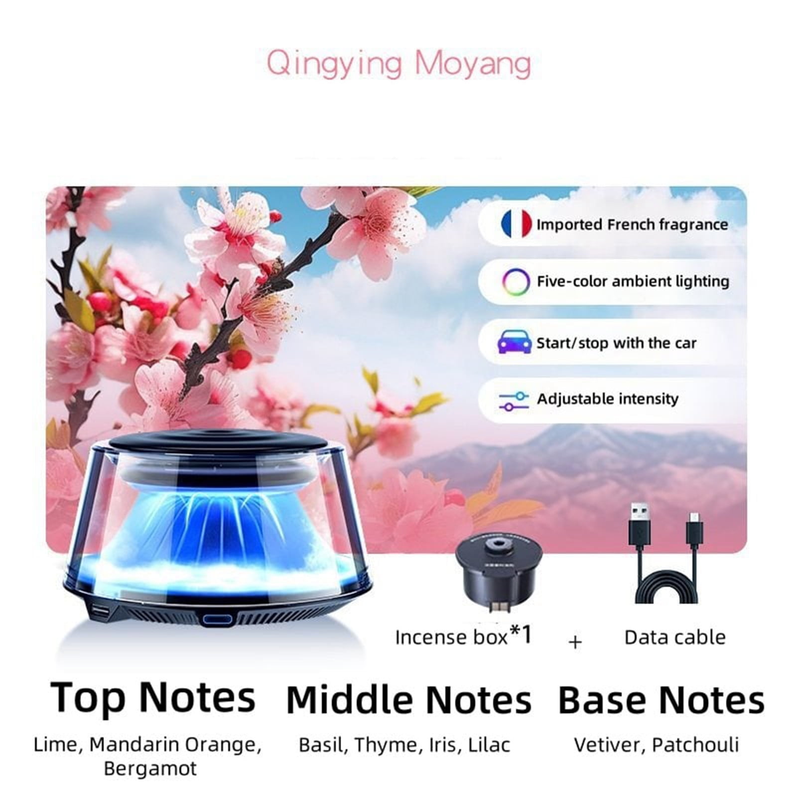 Mist Car Diffuser, Smart Car Air Freshener 15ml, Premium Scenic Fragrance Car Freshener, Rechargeable, Cars Diffusers for Essential Oils, Automatic Long Lasting Scent Diffuser Machine for Cars