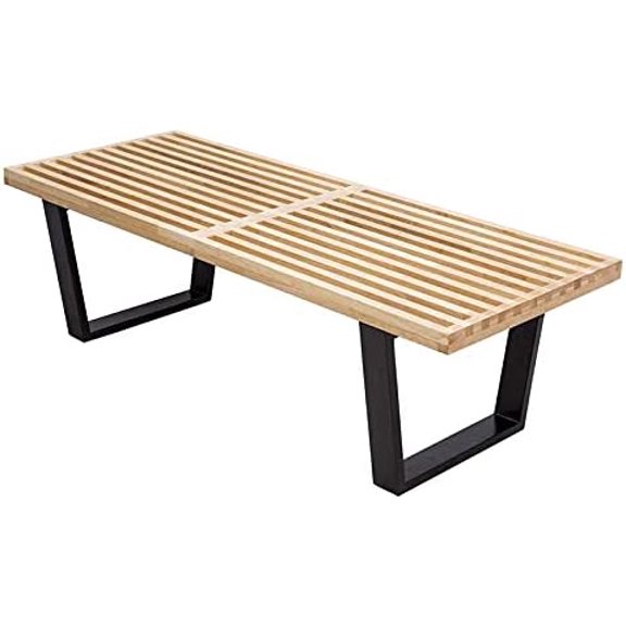 Allora Mid-Century Platform Bench in Natural Wood