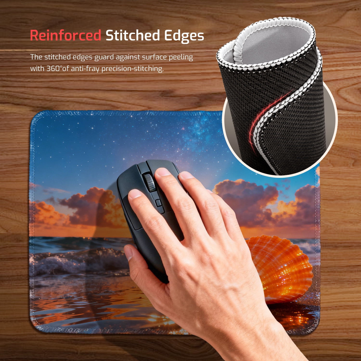 LIVEKEY Beach Sunset Glow Mouse Pad Non Slip Stitched Edge for Smooth Gaming and Office Use 26x21cm Ocean View Desk Mat