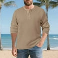 thumbnail image 5 of Men's Henley Shirts Long Sleeve Waffle Casual Pullover T-Shirts Basic Textured 1/4 Button Lightweight Shirts Top (M, Khaki), 5 of 8