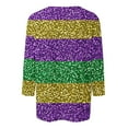 thumbnail image 5 of Mardi Gras Shirts for Women Color Block Graphic Tees Casual Loose Fit 3/4 Sleeve Crewneck Carnival Tops Purple Tops,Size S-5XL, 5 of 6