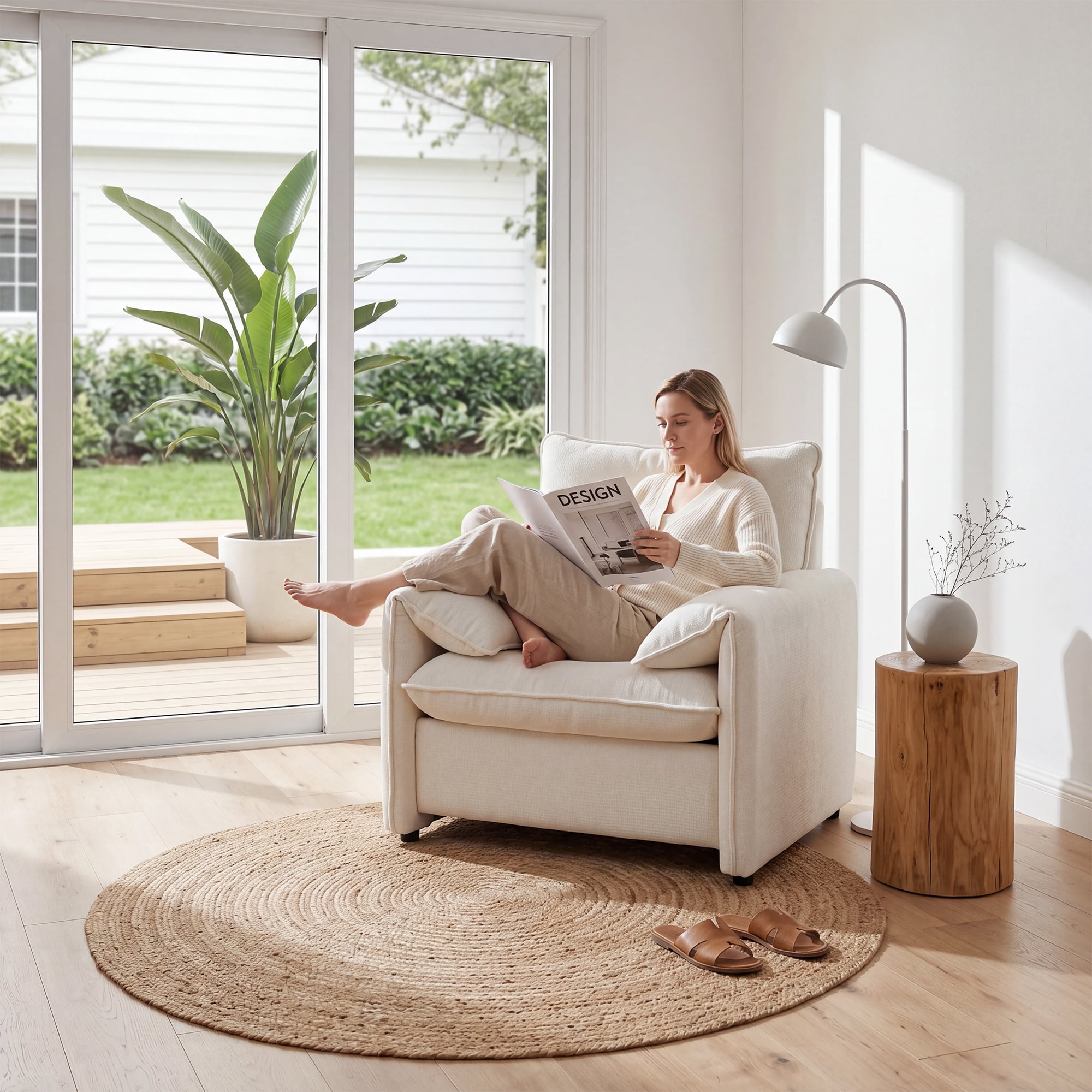 Melocadol Oversized Ergonomic Accent Arm Chair, High Density Foam Single Lounge Sofa, 350 LBS Weight Capacity, Upholstered Leisure Chair for Living Room Bedroom, Beige