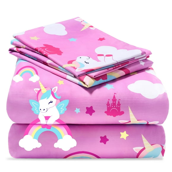Juego de sábanas para niños Joiedomi Purple Unicorn, 4 piezas, microfibra