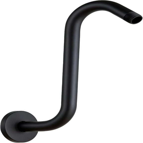HIBIBUD Shower Head Extension Arm 10 Inch, Matte Black S Shaped Shower Arm with Flange High Rise Goose Neck Shower Arm Extension