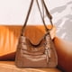thumbnail image 5 of Bolso de hombro de cuero para mujer, bolso de compras de trabajo, correa ajustable con cremallera. Marrón, 5 of 7