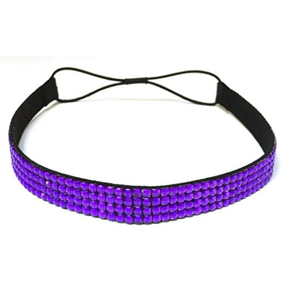 WigsPedia Rhinestone Crystal Stretch Headband 4-Row Head Piece Elastic Hair Band for Women (Purple)