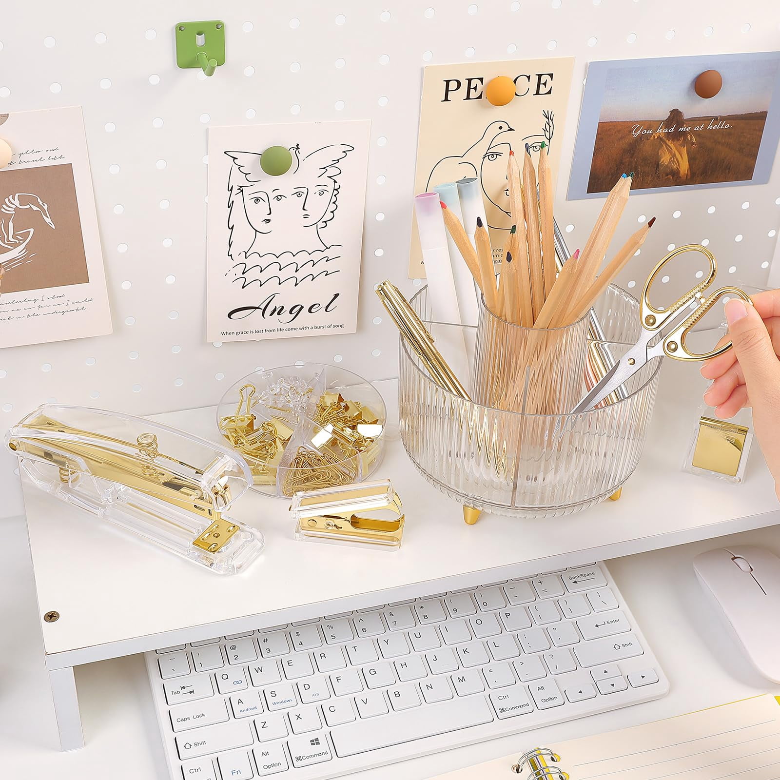 Office Supplies Set  Pencil Holder For Desk Gel Pen Stapler Tape Dispenser Clips And 1000pcs Staples Decor Women Accessories