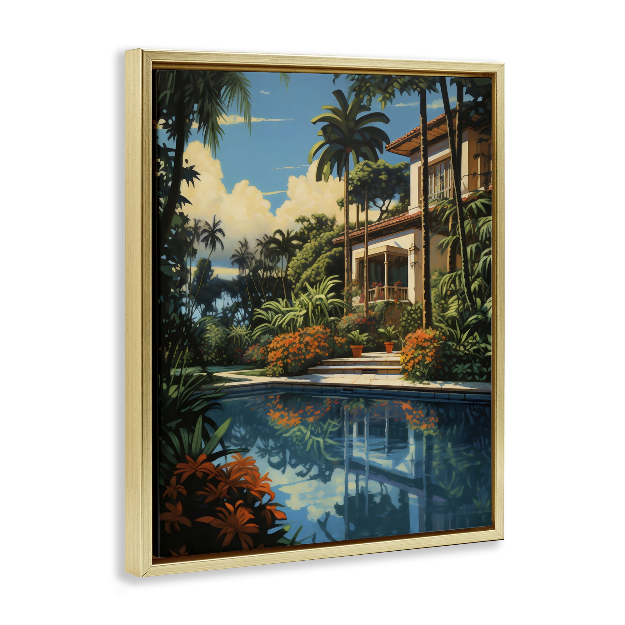 Stupell Industries Tropical Tranquility Villa Gold Framed Floater Canvas Wall Art, design by Creative Studio