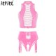 thumbnail image 2 of Conjunto de lencería Sexy de charol para mujer, ropa de discoteca de látex, Top corto sin mangas con cordones en la parte delantera y liguero con hebilla sin entrepierna, 2 of 5
