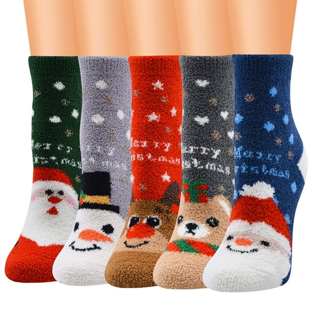 Christmas Fuzzy Socks Cute 5 Pairs Fluffy Novelty Socks Winter Socks for Woman