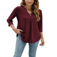 thumbnail image 3 of FNNMNNR Women 3/4 Sleeve V-Neck Blouses  Button-down ShirtsTops Spring Loose Casual Shirts Streetwear, 3 of 6