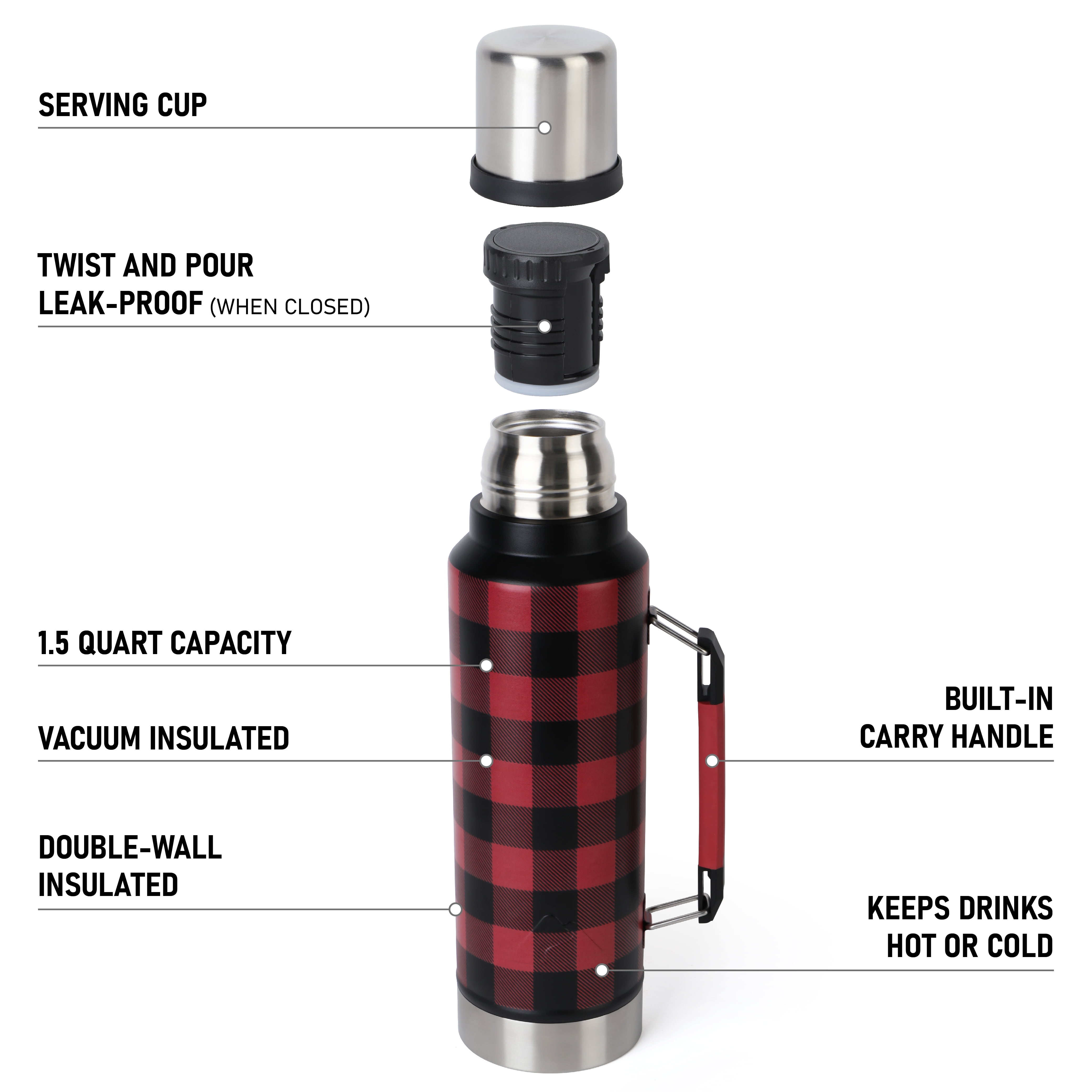 Ozark Trail 1.5 qt Water Bottle, Buffalo Plaid