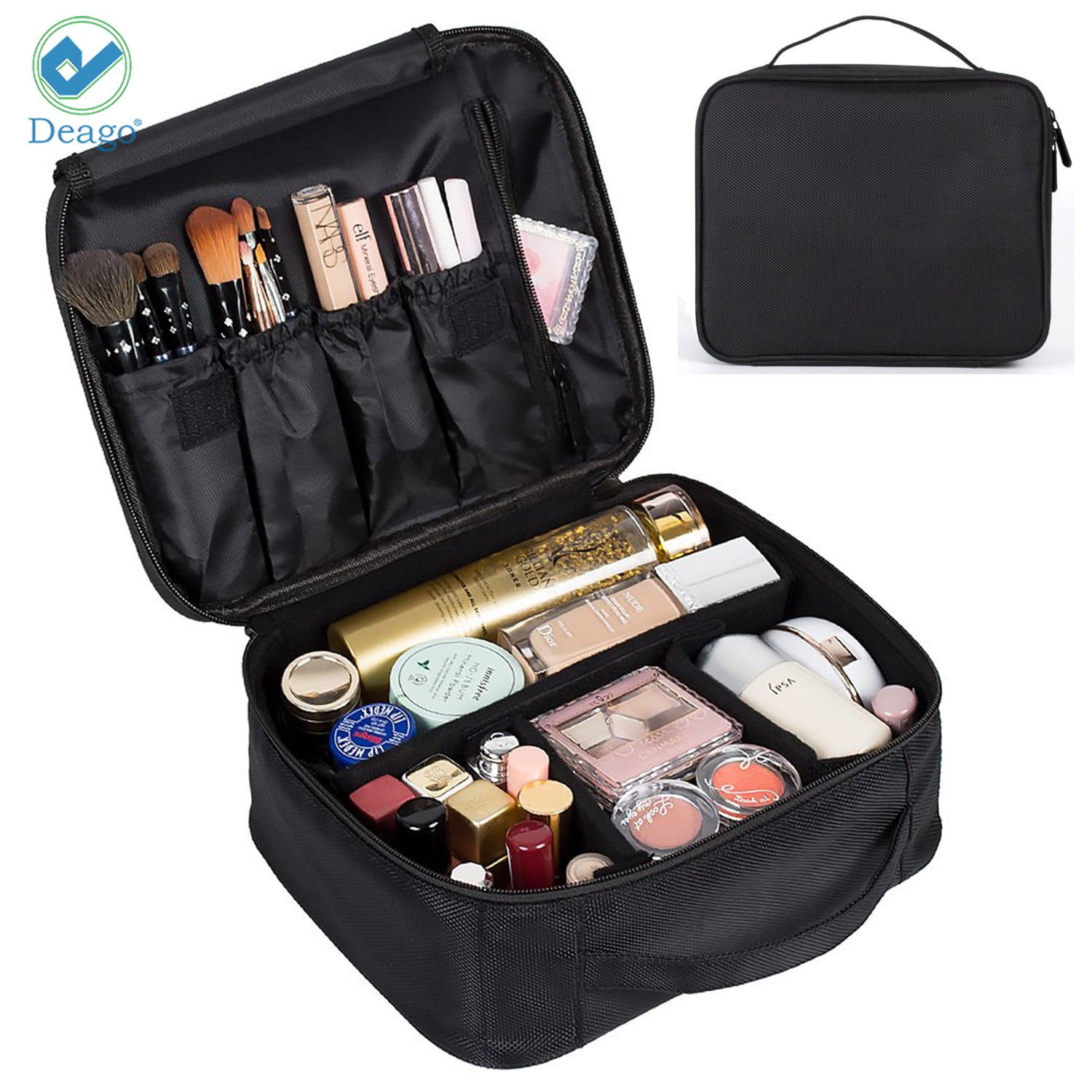 Demi Drawstring Cosmetic Makeup Bag Organizer for Travel | Fancii Black