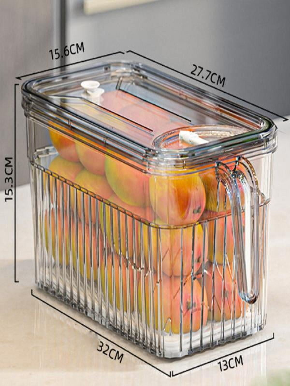 Kitchen Refrigerator Organizer Containers, Stackable Food Storage Container With Lid Handle, Fresh Container With Basket