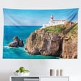 thumbnail image 1 of Lighthouse Tapestry, Tropical Island Palm Trees Rocks Wavy Seaside Beach Ocean, Fabric Wall Hanging Decor for Bedroom Living Room Dorm, 2 Sizes, Blue White Green, by Ambesonne, 1 of 1