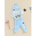 thumbnail image 6 of Aojekbee Baby Boys Father Day Outfit Sets Short Sleeve Crew Neck Letter Print Romper Suspender Pants Hat Sets, 6 of 10