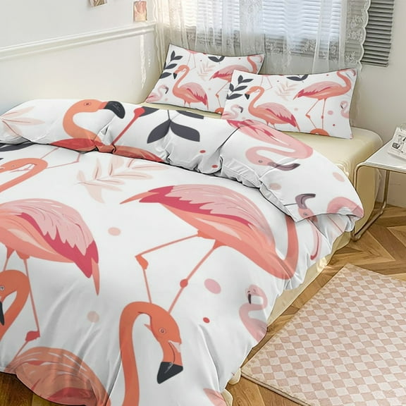 3PCS Flamingo Duvet Cover Set Twin, 1 Duvet Cover And 2 Pillowcase, Duvet Cover for Kids Girls Boys And Teens