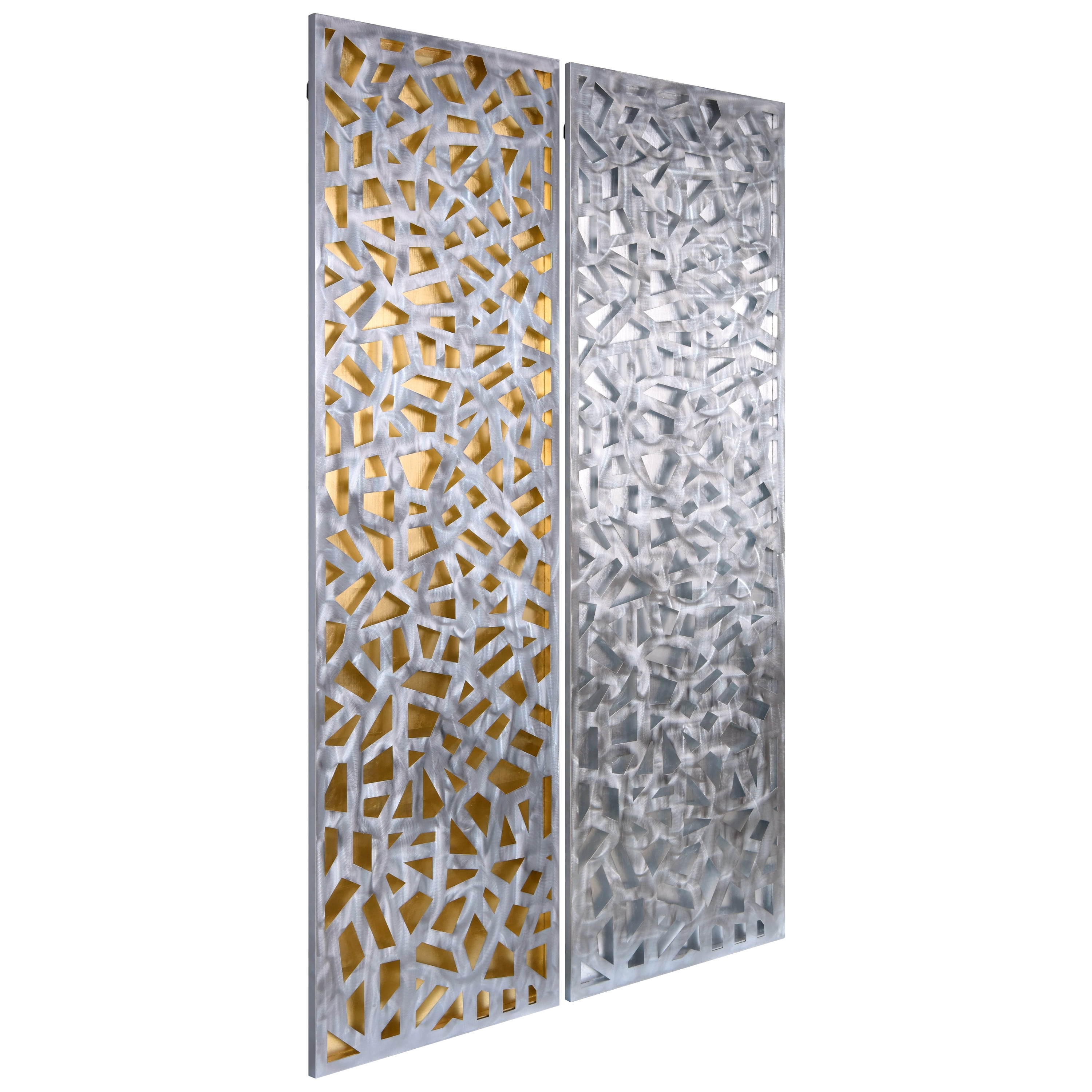 Radiant Fusion & Shimmering Cascade on Gold & Silver Leaf encased on a 3D Polished Steel Abstract Metal Wall Art