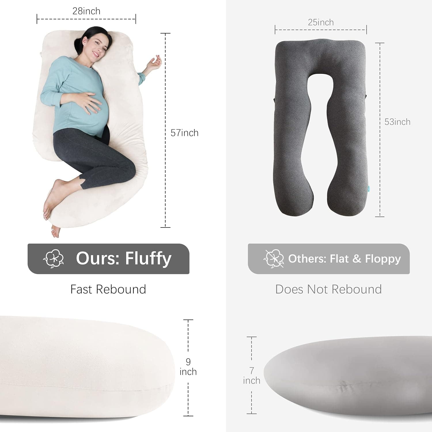 Pregnancy Pillows for Sleeping - U Shaped Full Body Maternity Pillow with Removable Cover - Support for Back, Legs, Belly, HIPS - 57 Inch Pregnancy Pillow for Women - Ivory