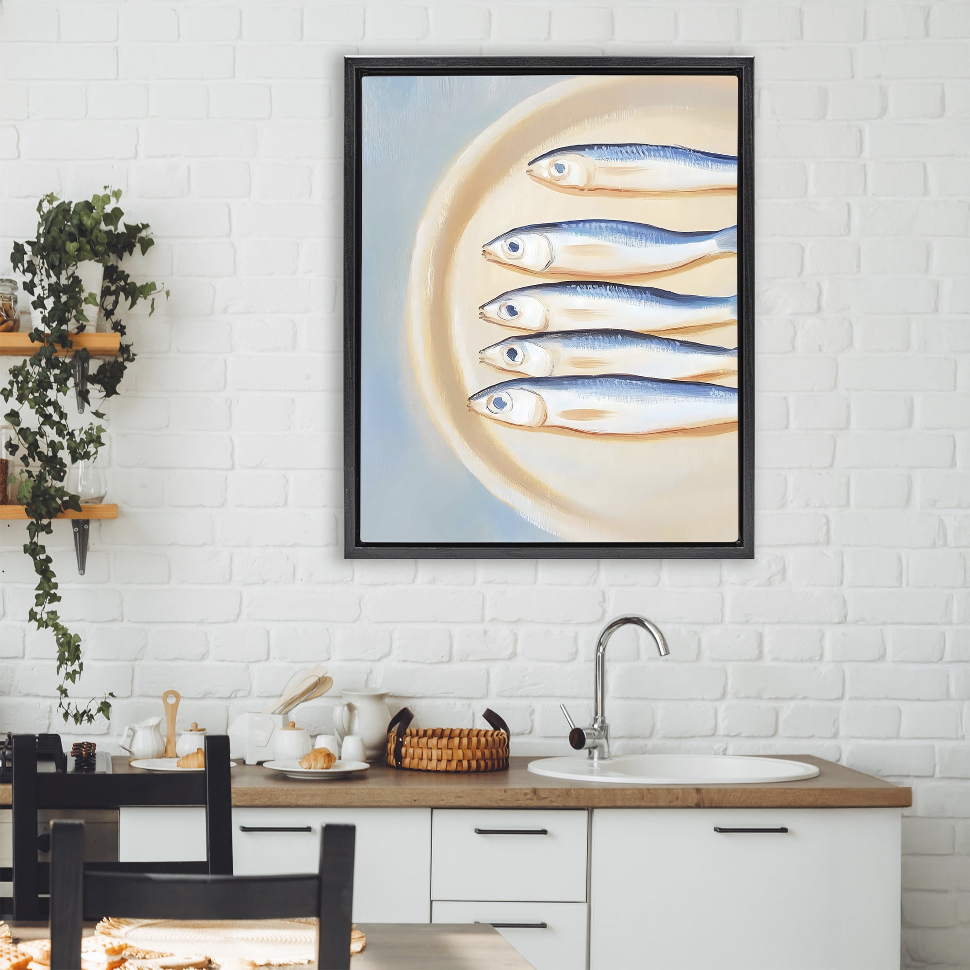 Stupell Industries Plate of Sardines Black Framed Floater Canvas Wall Art, design by The Prints Vibe