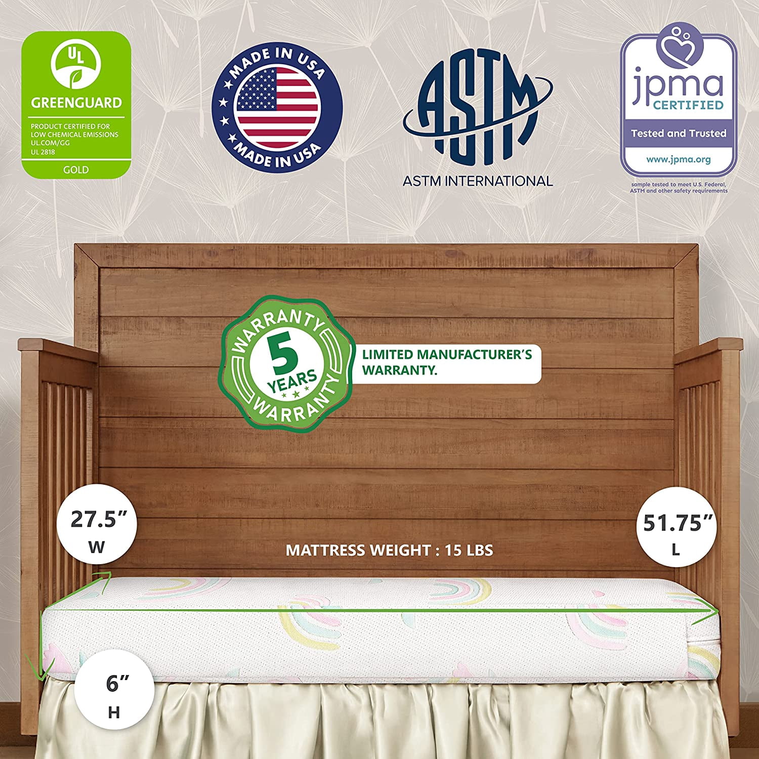 Dream On Me Over the Rainbow Crib and Toddler Mattress