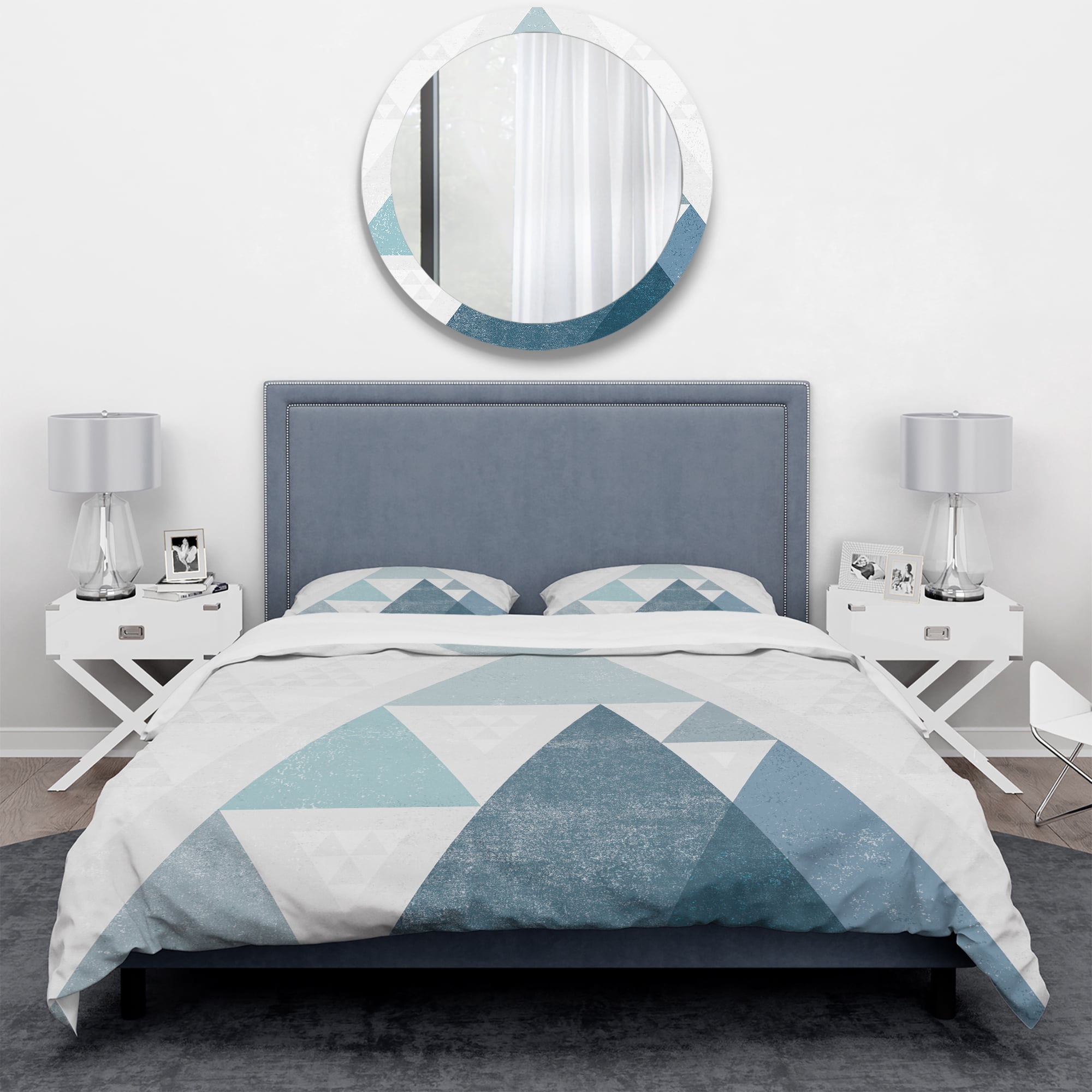 Designart 'minimal Triangles III Blue' Geometric Duvet Cover Set
