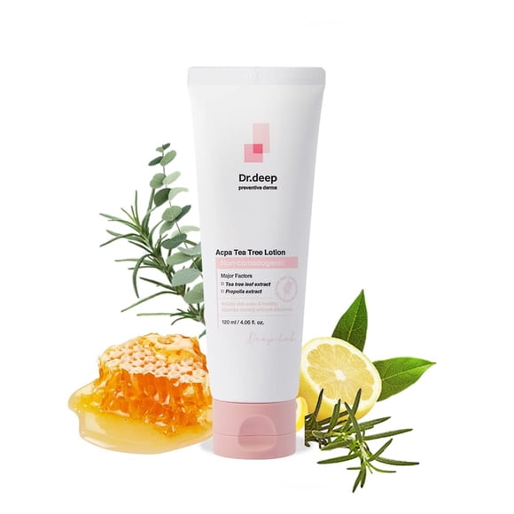 Dr.Deep Acpa Loción de árbol de té 4.05 fl.oz. Tratamiento para el acné Extra calmante y nutritivo Hidratante facial botánico no graso Crema para espinillas Loción diaria Piel grasa y sensible.