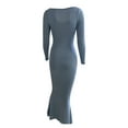 thumbnail image 6 of Dewadbow Ladies Long Dress Long Sleeve Round Neck Slim Solid Casual Dress, 6 of 6