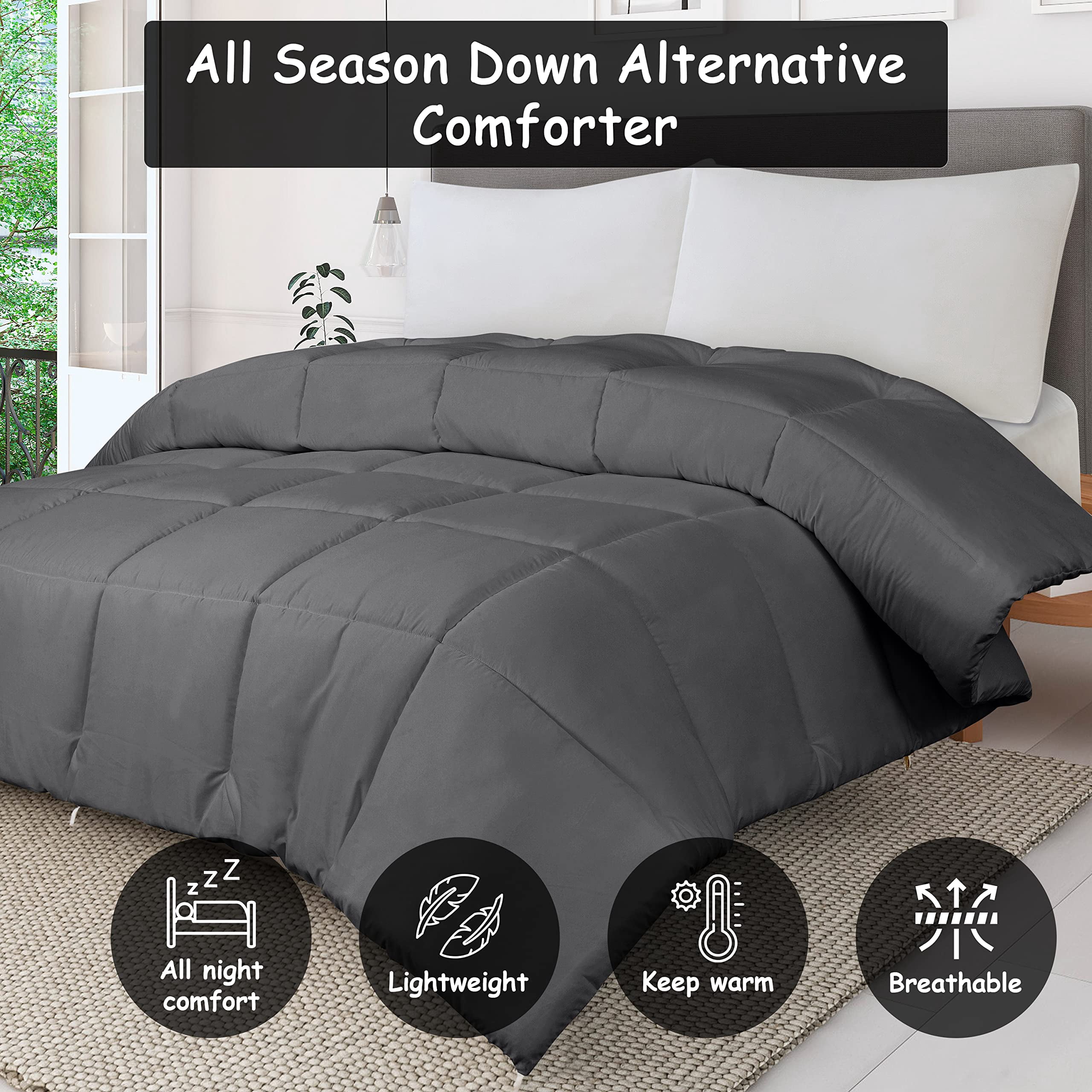 ROYALE California King Comforter - All Season Down Alternative Bedding Comforters - Lightweight Quilted Comforter with Corner Tab- Soft Luxury Hotel Comforters- Box Stitch Duvet Insert (KingCal Grey)