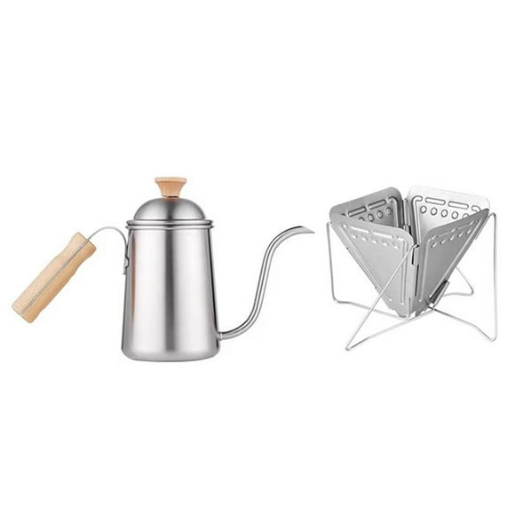 Hervidor de café con , tetera de goteo con cuello de cisne, taza de filtro plegable, juego de tetera con para viajes de negocios Sin papel de filtro