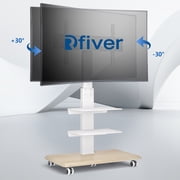 RTVR Rolling TV Stand Modern 3 Shelves for TVs up to 85 inch, Wood Base for Home Office, White