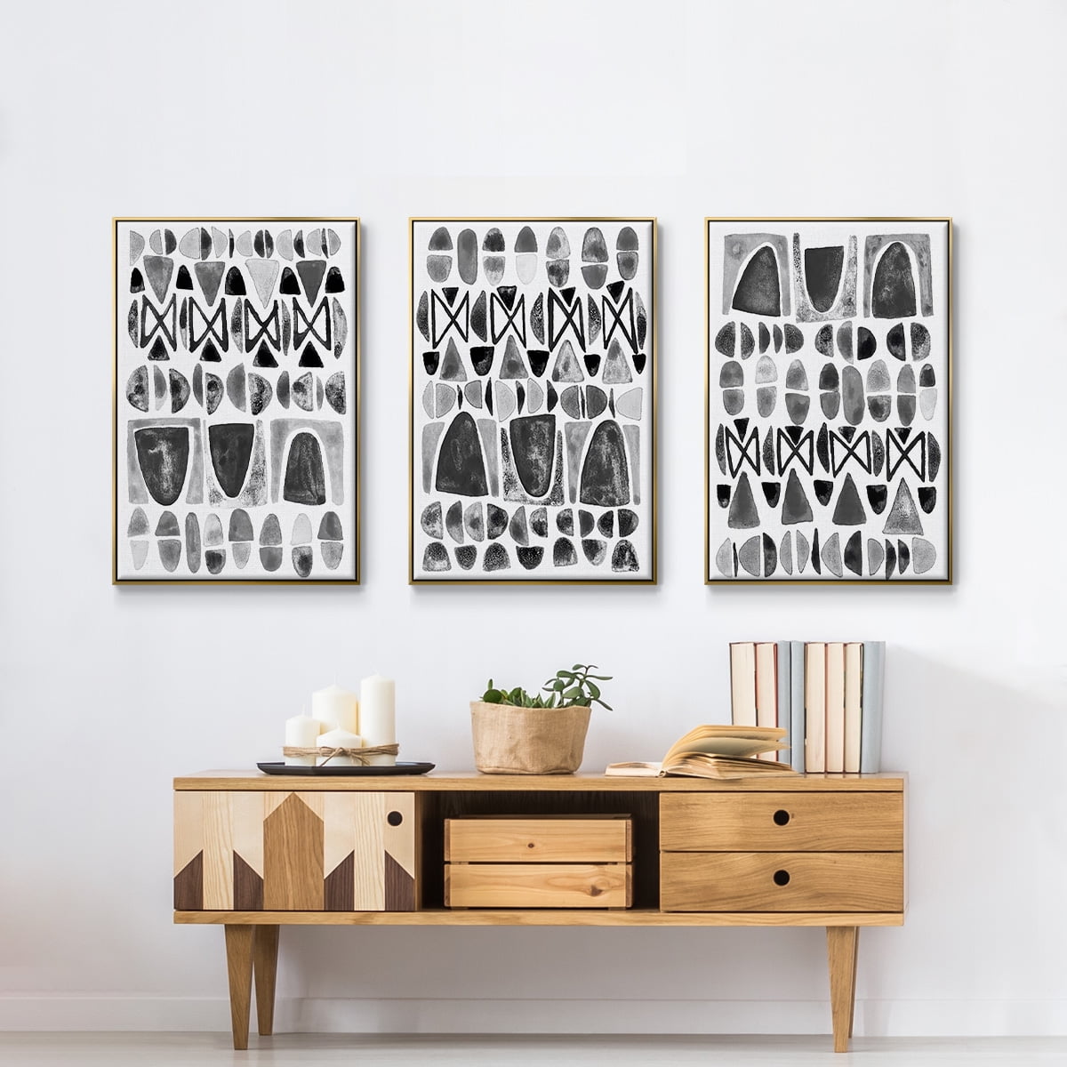 Grey Arches I - Framed Premium Gallery Wrapped Canvas L Frame 3 Piece Set - Ready to Hang