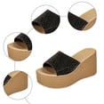 thumbnail image 4 of Rokment Sparkly Metallic Platform Wedge Slip on Sandals for Women Dressy Bridal Bling Trendying Casual Leather Height Increasing Chunky Heeled Dress Slides Comfy Walking Slippers Black Size 6, 4 of 6